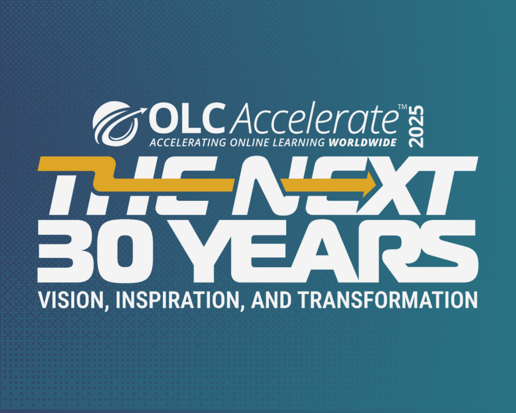 OLC Accelerate 2025 Theme wordmark, reading "The Next 30 Years: Vision, Inspiration, and Transformation"